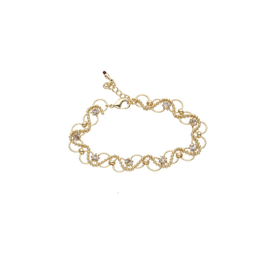String of beads and ring link with white cz 14K Gold bracelets