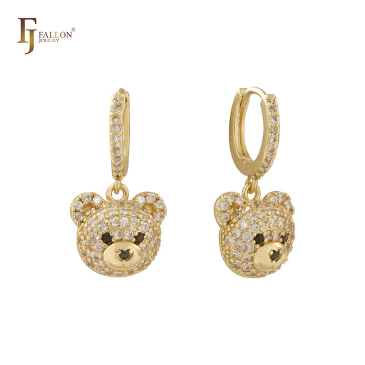 Little Bear white CZs cluster 14K Gold Huggie Child earrings
