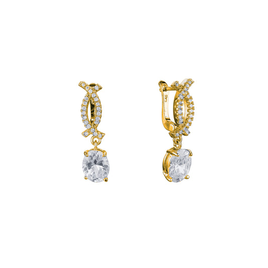 Double C paved CZs solitaire CZ 14K Gold, 18K Gold, Rose Gold, White Gold Earrings