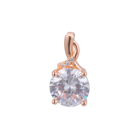 Solitaire rounded colorful cz 14K Gold, Rose Gold two tone pendant