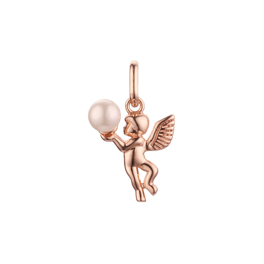 Cupid Angel pearl pendant in Rose Gold, 14K Gold plating colors