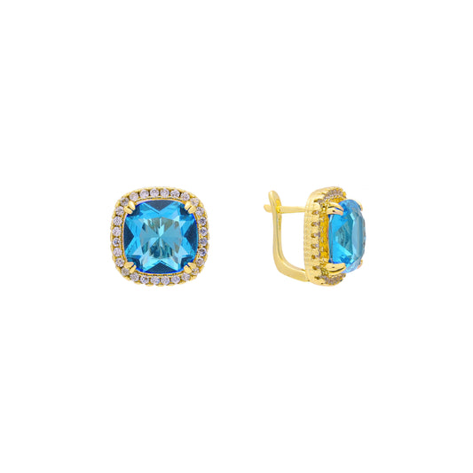 Halo Solitaire big stone earrings in 14K Gold, 18K Gold, Rose Gold plating colors