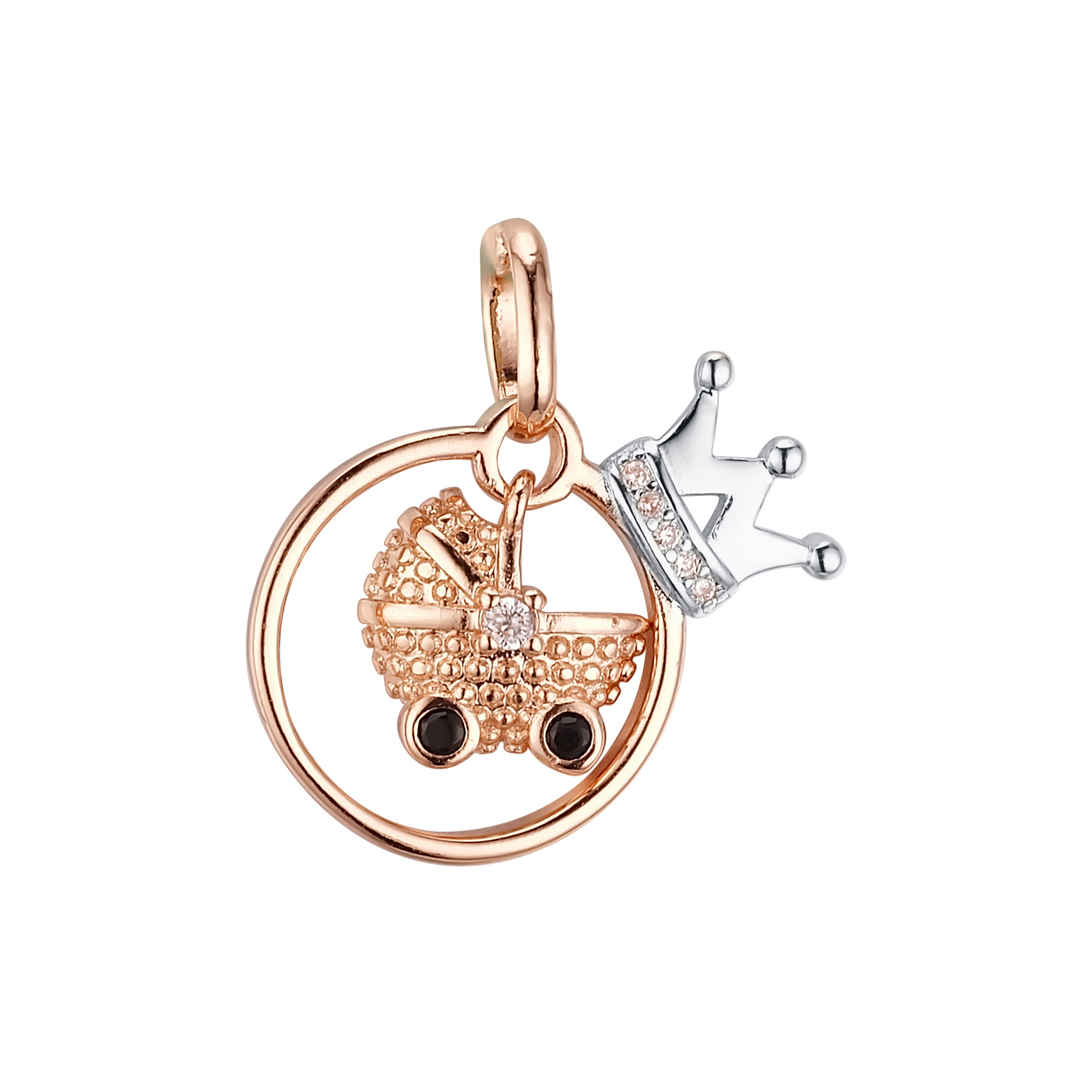 Cute baby car with a crown 14K Gold, Rose Gold Pendant