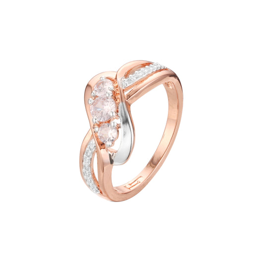 Rose Gold two tone solitaire rings sided with 2 stones paving stones