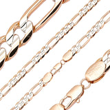 Figaro link center Groove hammered 14K Gold, Rose Gold two tone chains