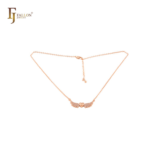 Heart and Angel wings 14K Gold, Rose Gold Necklace