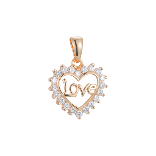 Love and heart cluster pendant in 14K Gold, 18K Gold, Rose Gold plating colors
