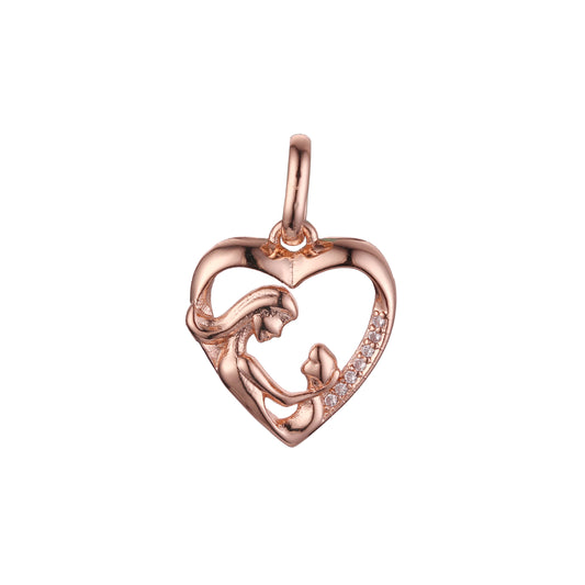 Mother and kid heart pendant in Rose Gold two tone, 14K Gold plating colors