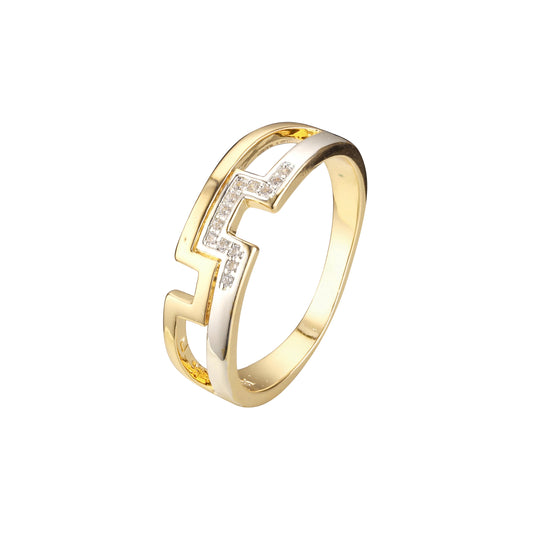 Double band rings paving stone in 18K Gold, 14K Gold, Rose Gold, two tone plating colors