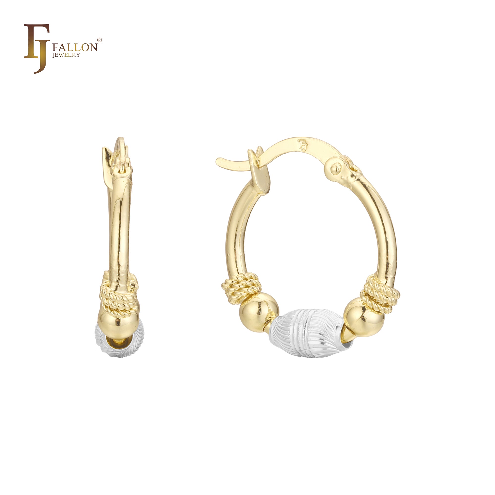 Bucket and Beads 14K Gold, Rose Gold two tone Hoop Earrings