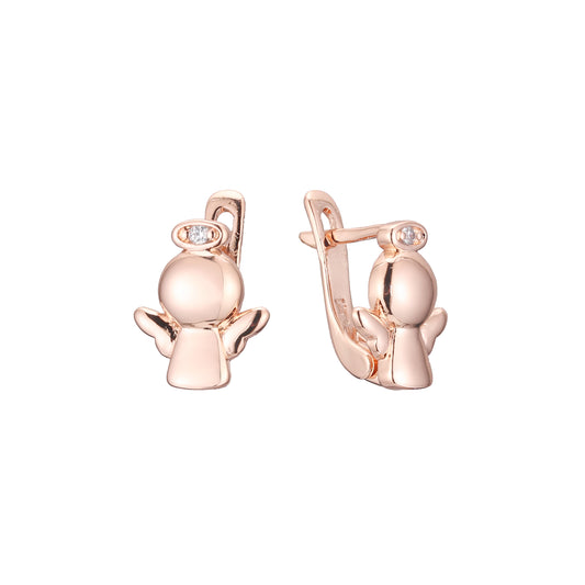 Baby angel child earrings in 14K Gold, Rose Gold, two tone plating colors