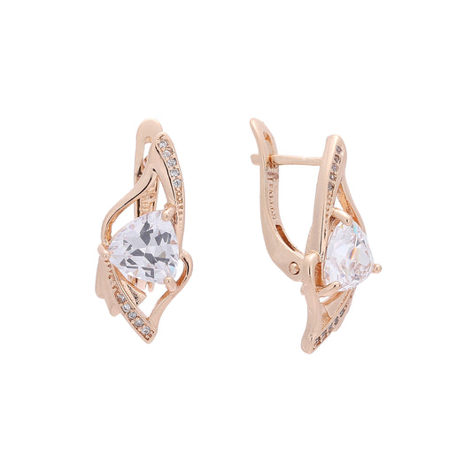 Solitaire paved white cz Rose Gold, two tone earrings