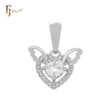 Angel wing solitaire heart 14K Gold pendant