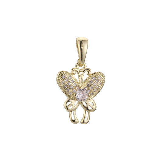 Cluster white czs butterfly 14K Gold pendant