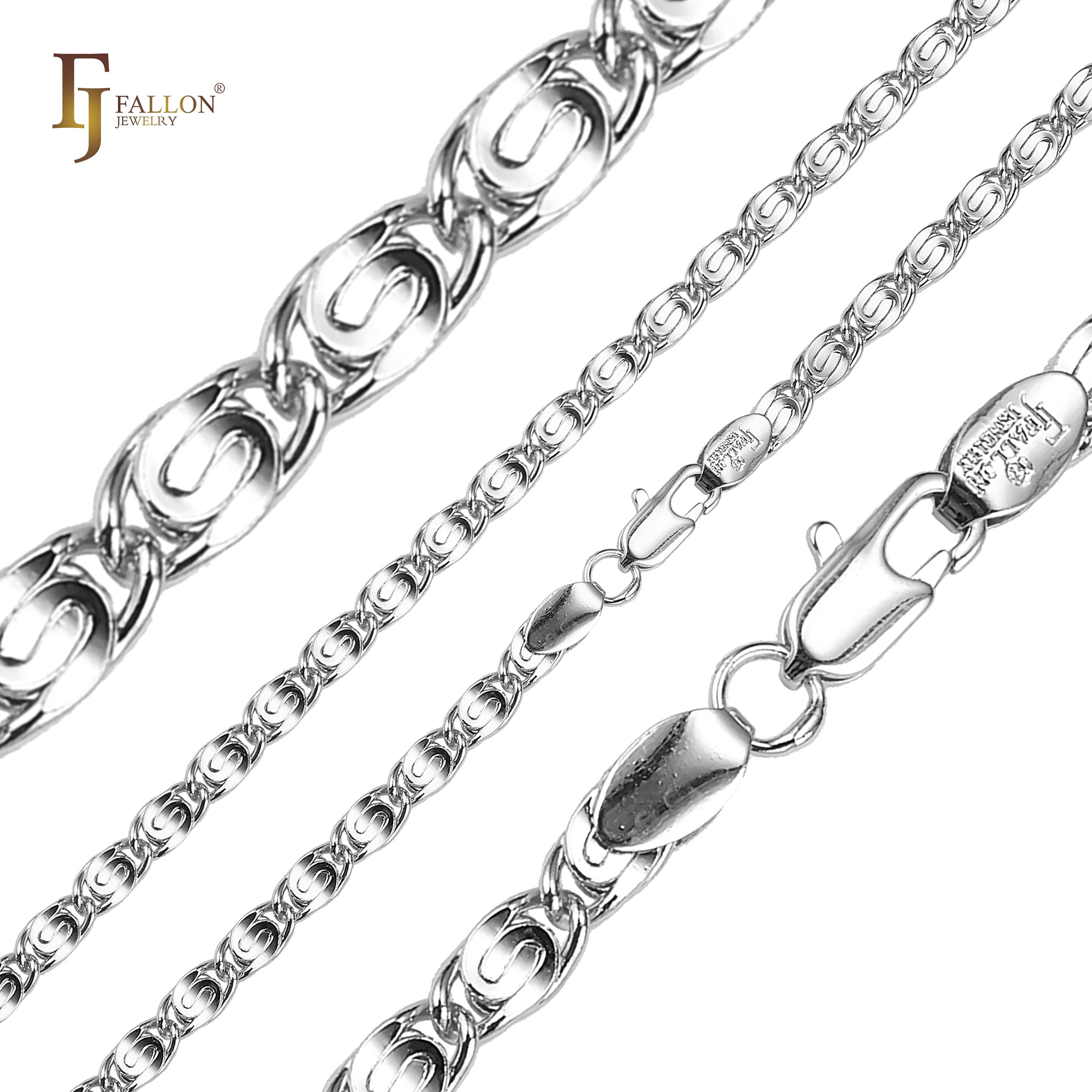 Classic flattened Snail link chains plated in 14K Gold, Rose Gold, White Gold, 18K Gold