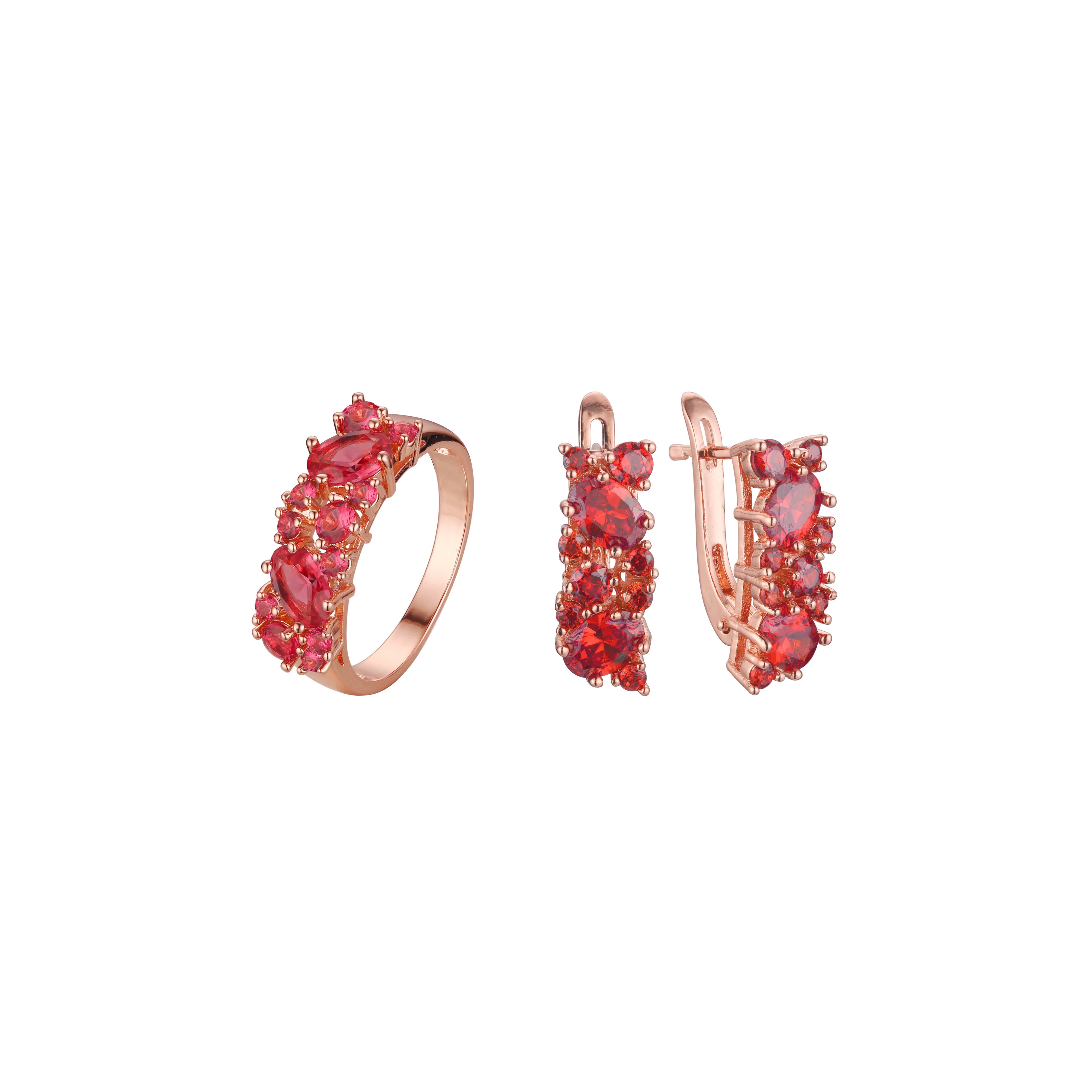 .Luxurious colorful cluster rings Rose Gold jewelry set