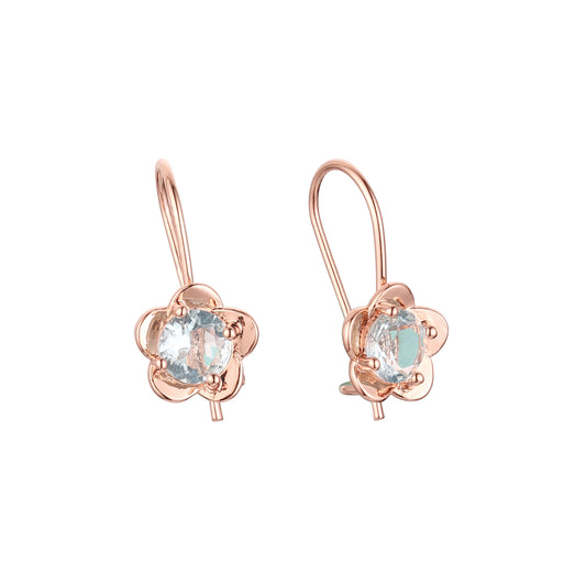 Wire hook solitaire round CZ Rose Gold, two tone earrings