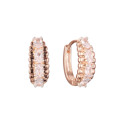 Cluster huggie earrings in 14K Gold, Rose Gold two tone plating colors