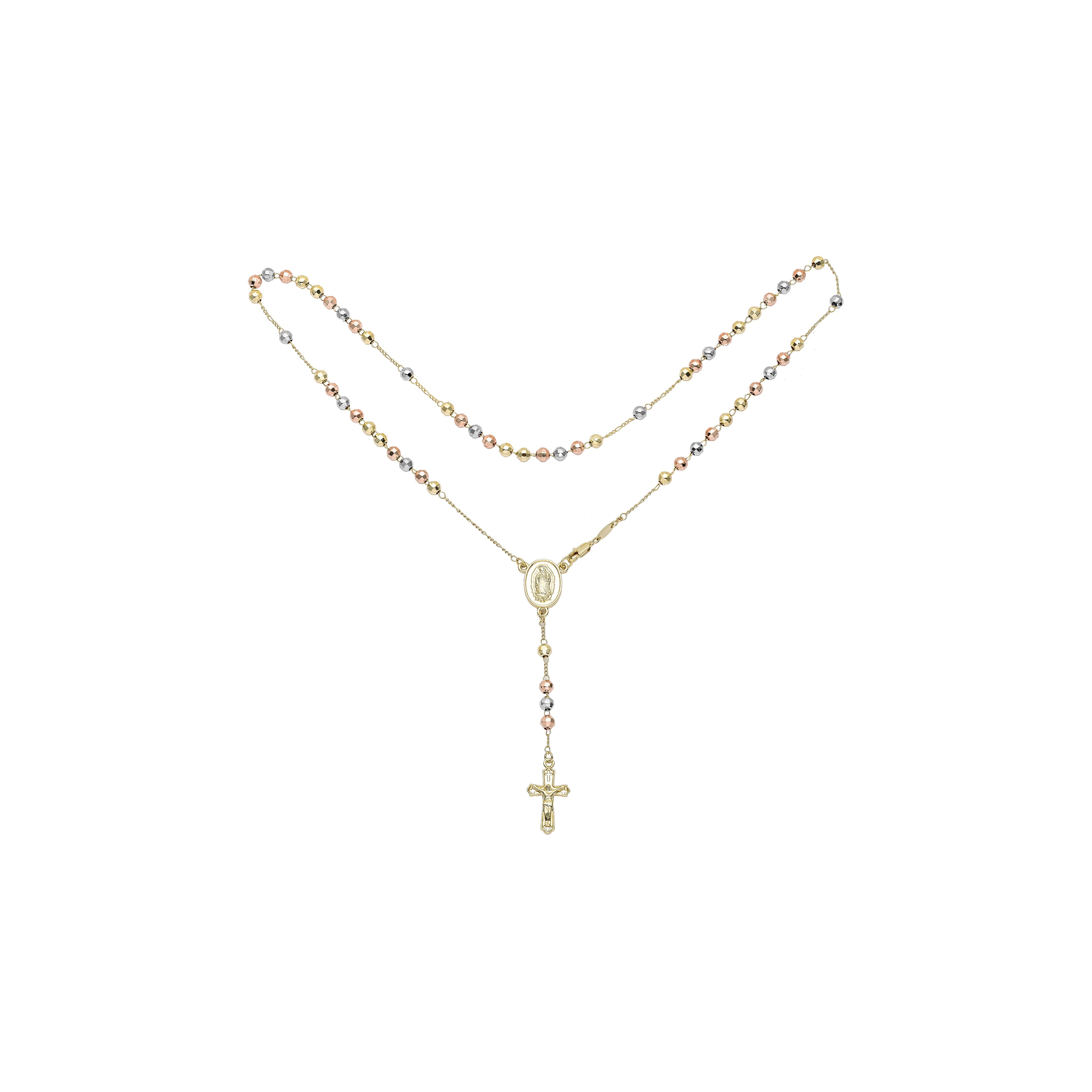 Italian Virgin of Guadalupe Catholic beads Rosary Necklace plated in White Gold, 14K Gold, 14K Gold two tone