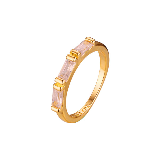 Three emerald-cut stones stackable rings plated in 14K Gold