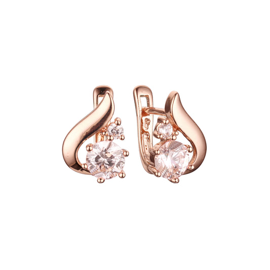 Twisted band solitaire sided with colorful CZs Rose Gold earrings