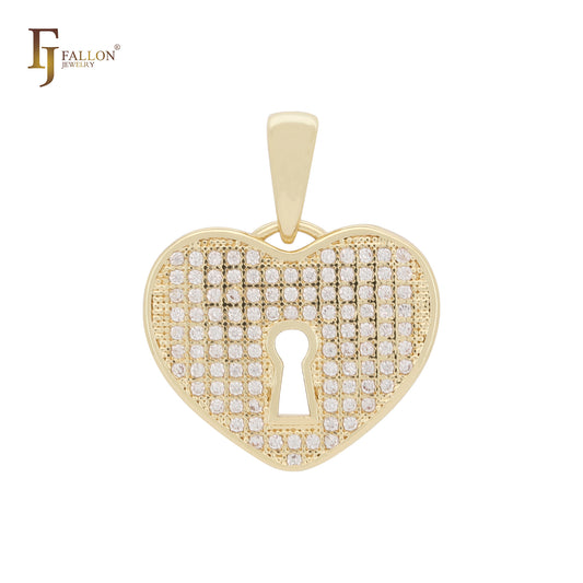 Cluster white CZs lock of heart 14K Gold pendant