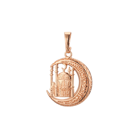 Islamic pendant of the moon and temple in 14K Gold, Rose Gold plating colors