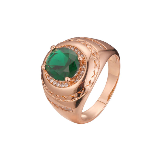 Men's CZ birthstone solitaire emerald rings plated in Rose Gold