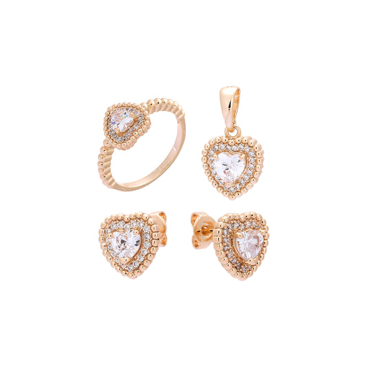 Heart solitaire and halo set plated in Rose Gold colors