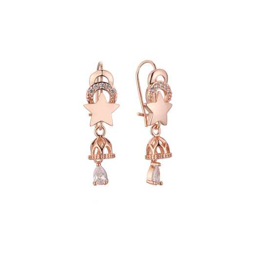 Wire hook Stars cluster chandelier drop earrings in 14K Gold, Rose Gold plating colors
