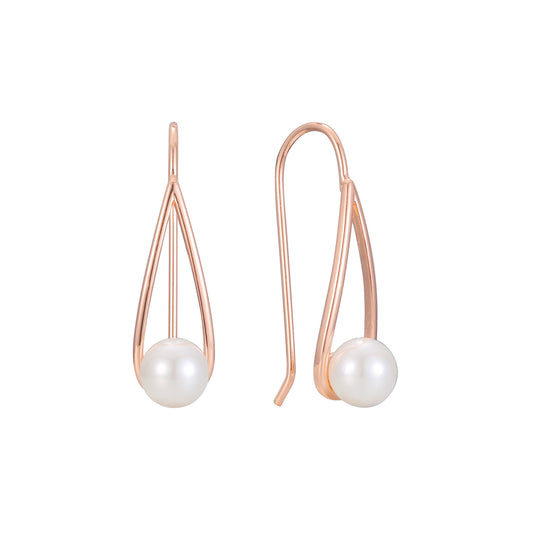Pearl wire hook earrings in 14K Gold, Rose Gold plating colors