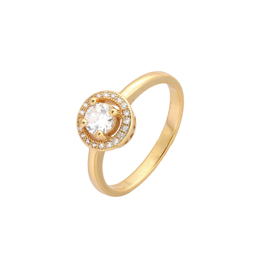 Cubic zirconia paved halo rings in 18K Gold, 14K Gold plating colors