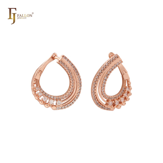 Twisted paved white CZs White Gold, Rose Gold Earrings