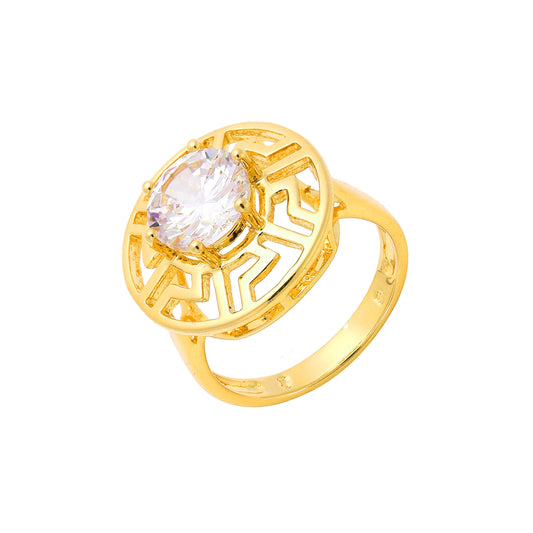 Filigree solitaire big round stone rings in 18K Gold, 14K Gold, Rose Gold plating colors