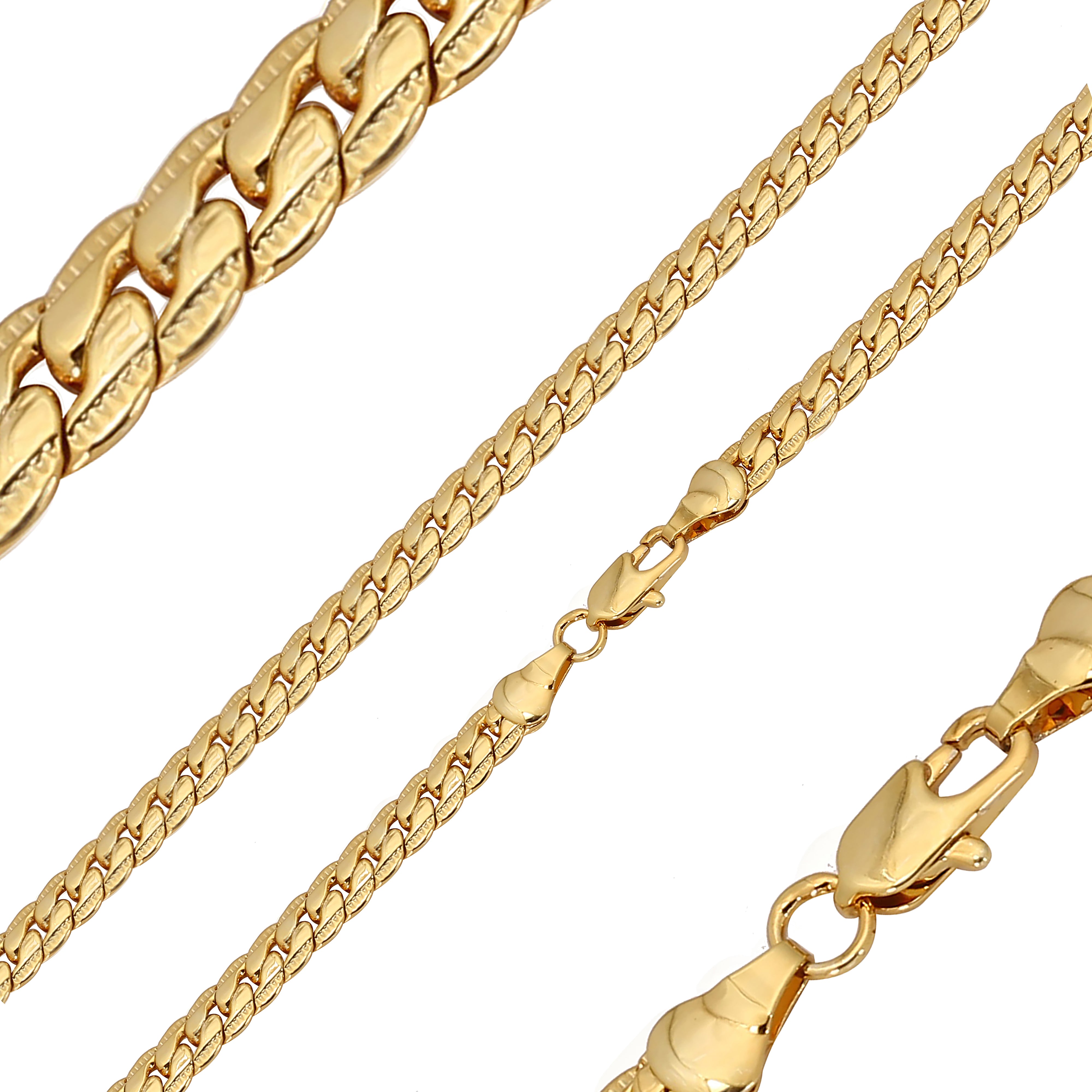 Flat compact curb Chains plated in 14K Gold two tone