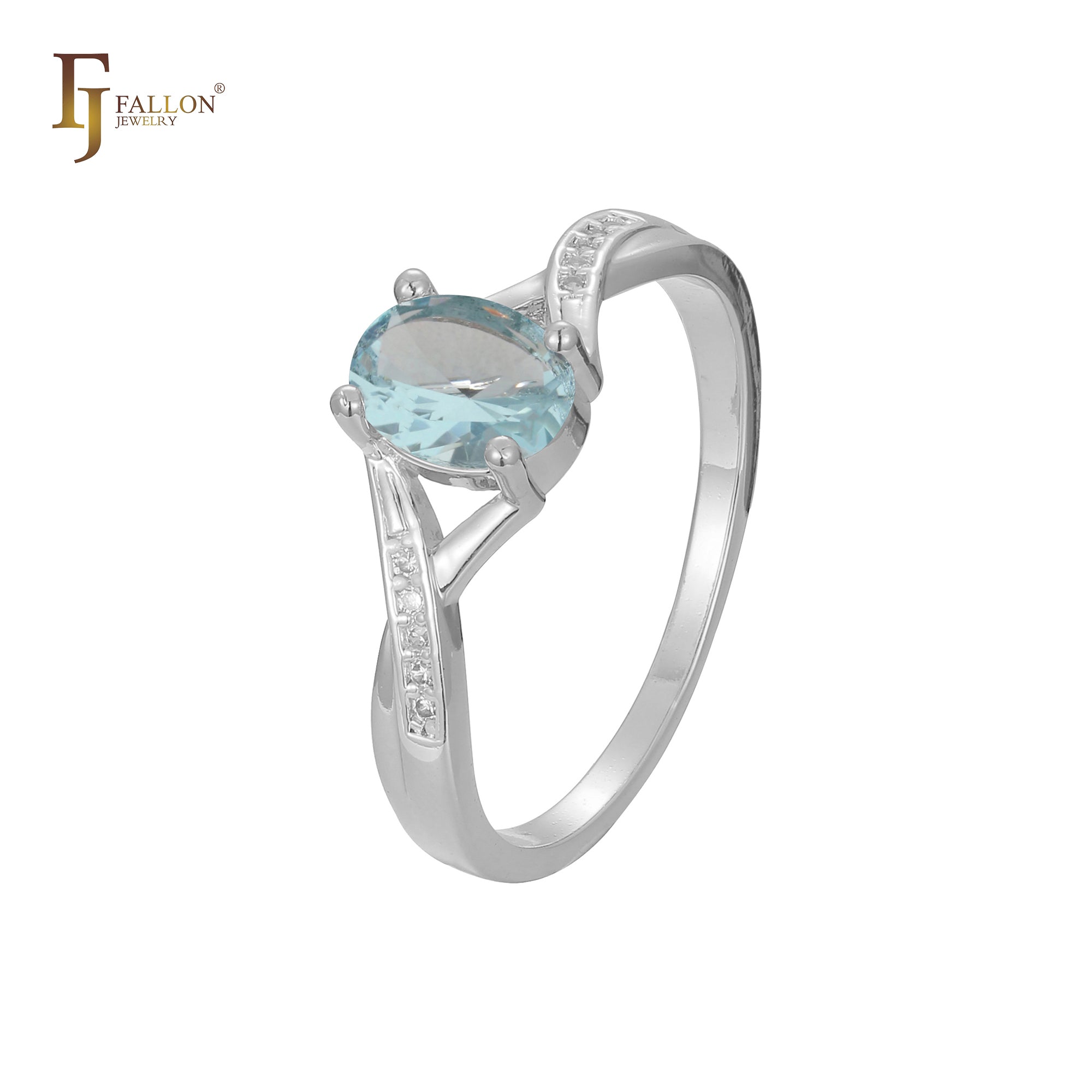 Solitaire Lake blue CZ Rose Gold two tone rings