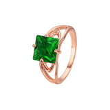 .Solitaire big colorful emerald cut stones 14K Gold, 18K Gold rings