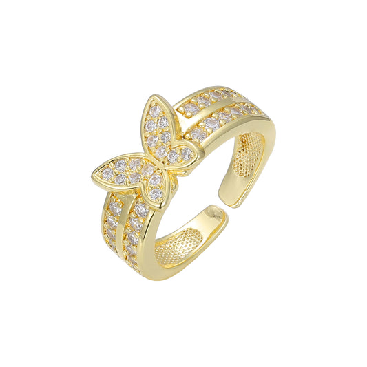 Butterfly paved white CZs 14K Gold open Rings