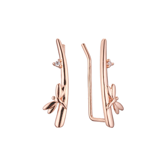 Crawler dragonfly earrings in 14K Gold, Rose Gold plating colors