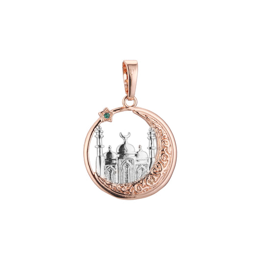 Islamic temple star and crescent Rose Gold two tone, 14K Gold Pendant