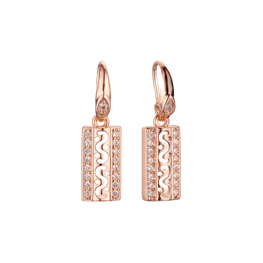 Rectangular wire hook earrings in 14K Gold, Rose Gold plating colors