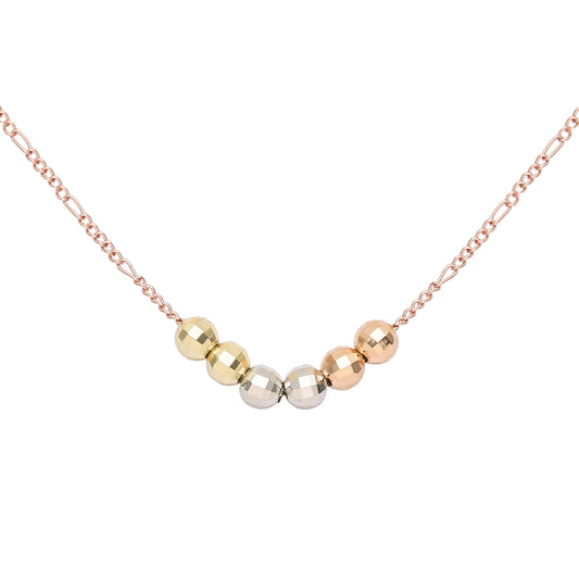 Six beads necklaces plated in 14K Gold, Rose Gold, three tone