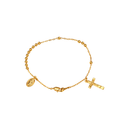 Italian Virgin of Guadalupe and the Cross rosary 18K Gold bracelets