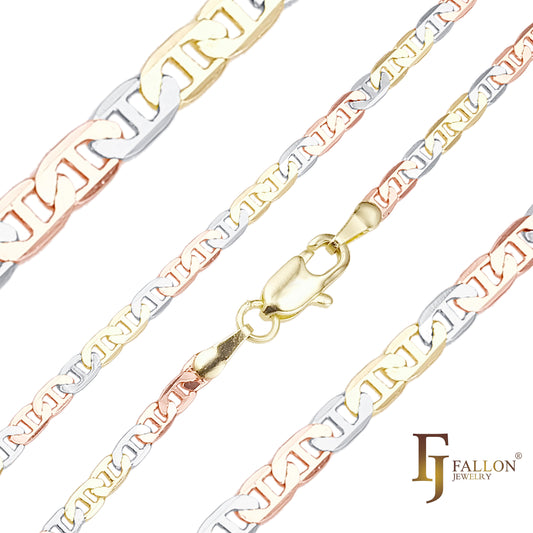 {3 tone} Classic Mariner rod link three tone Chains plated in 14K Gold, Rose Gold