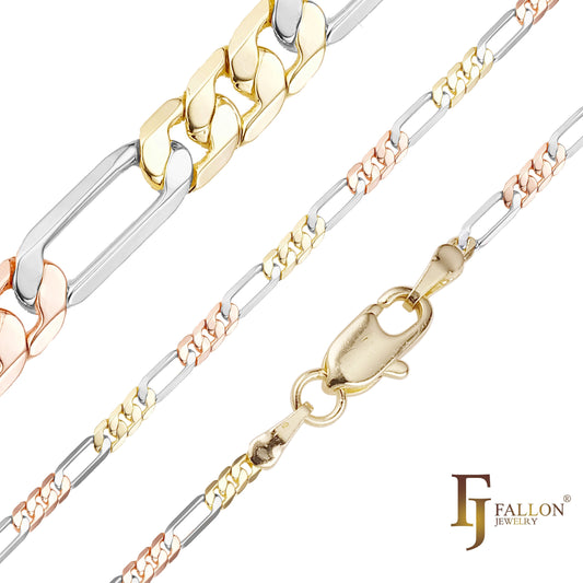 Classic Figaro link three tone 14K Gold, Rose Gold Chains