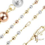 Beads link chains plated in White Gold, 14K Gold, three tone