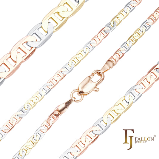{3 tone} Classic Mariner rod link three tone Chains plated in 14K Gold, Rose Gold