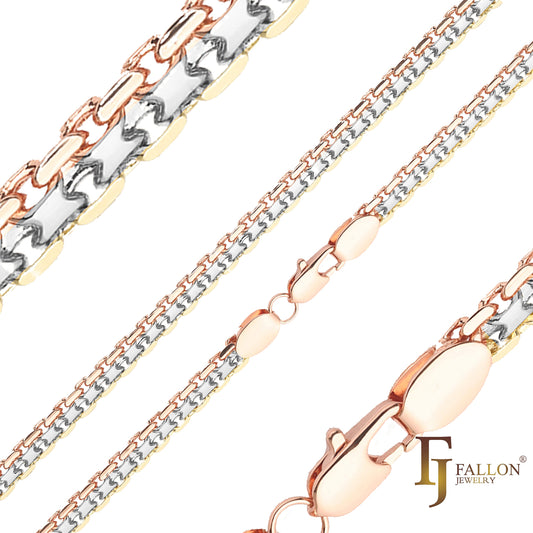 Bismarck weaving anchor double link chains plated in Rose Gold, 14K Gold three tone