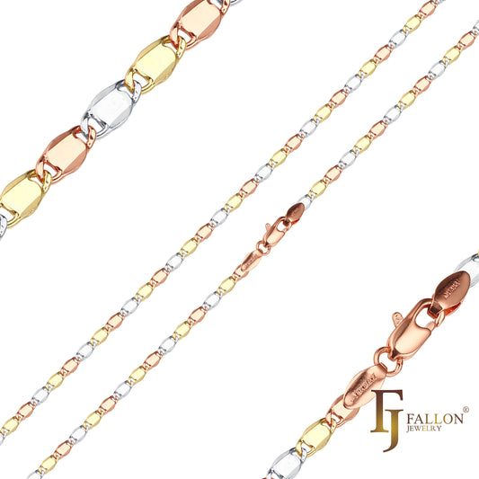 Solid snail link chains plated in 14K Gold, two tone, three tone
