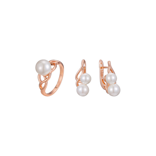 Double pearl minimalism rings jewelry set plated in Rose Gold colors
